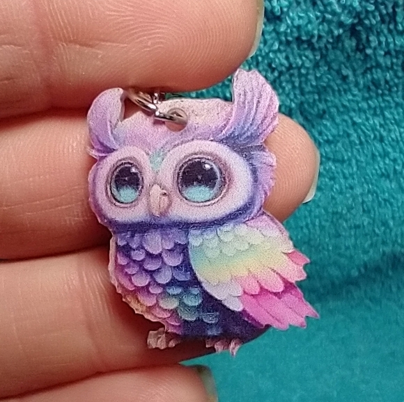 Colorful acrylic owl wire earrings - Picture 4 of 5